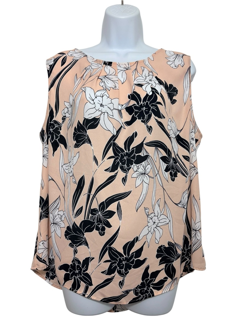 Worthington Sleeveless Floral Feminine Office Tank Top SzXXL Keyhole Back